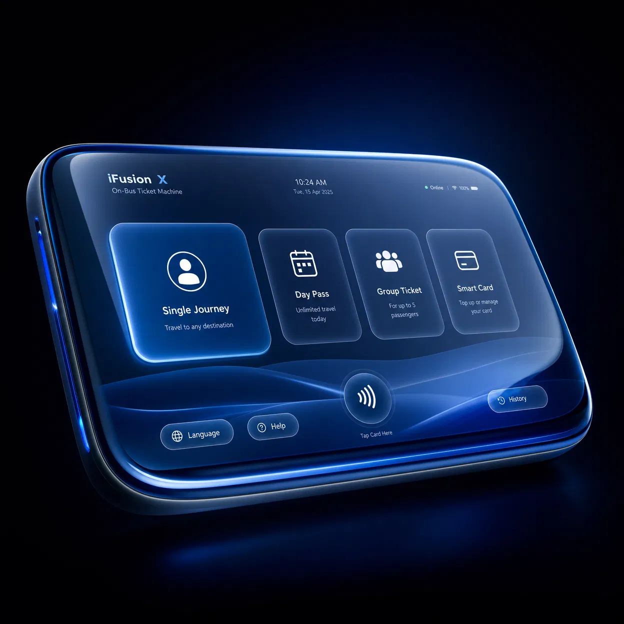 iFusion X — fixed on-bus ticket machine with an 8-inch touchscreen
